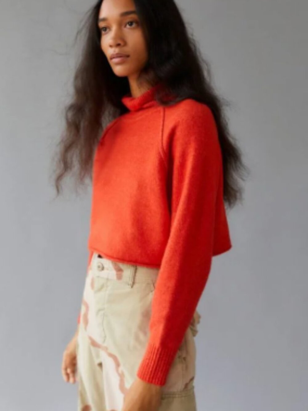 NWT UO Urban Outfitters Kyla Cropped Turtleneck Sweater Orangey Red Medium Boho